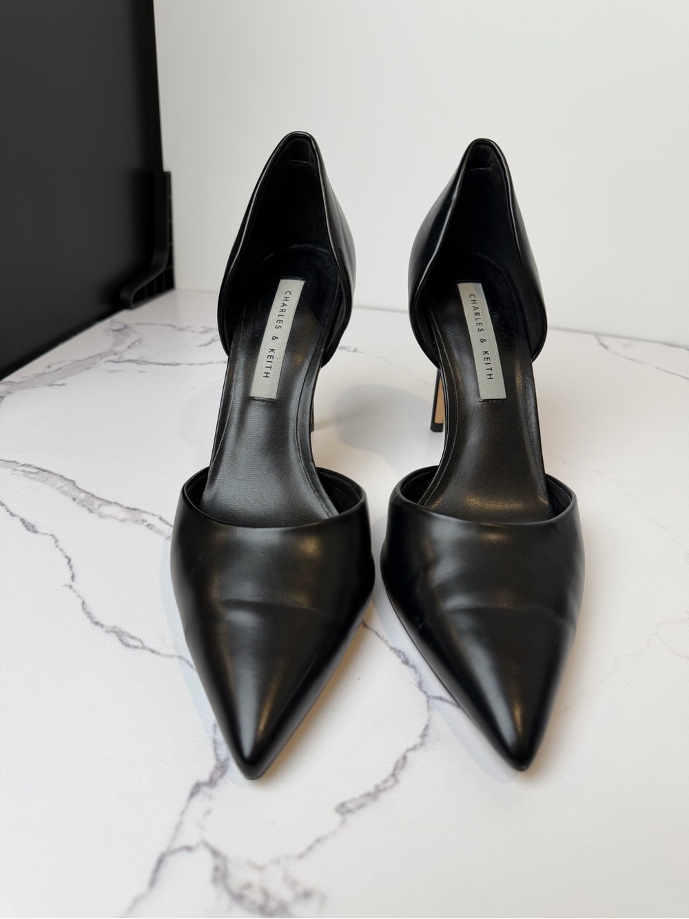 Charles & Keith Black Pointed D'Orsay Heels